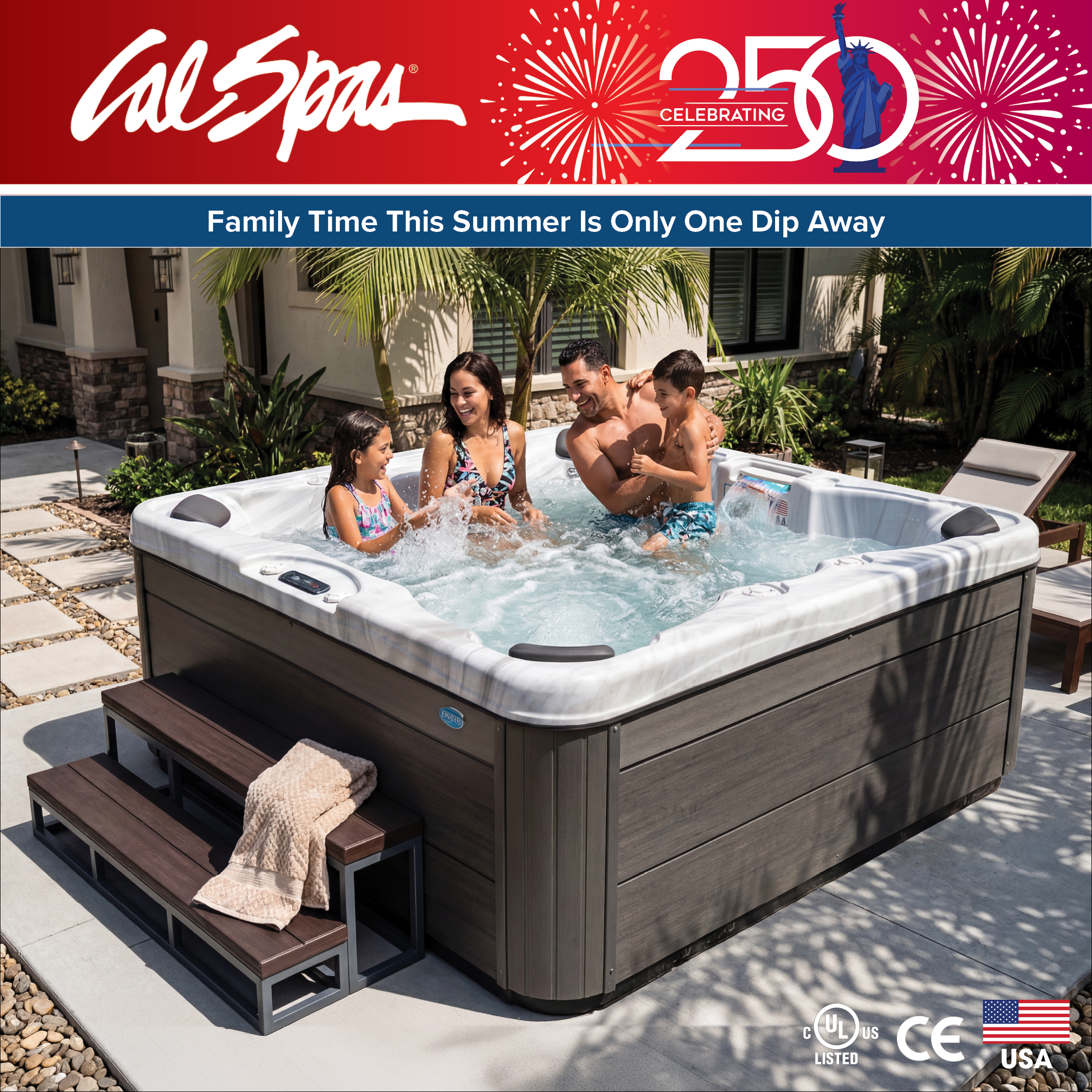 Calspas hot tub being used in a family setting - Billerica